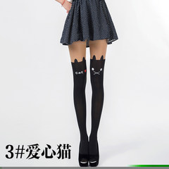 Spring and autumn day high tube socks stockings stitching fake fake thigh pantyhose knee socks tights female students Size 35-44 3# love cat