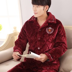 Special offer every day [] men and women pajamas winter mink cashmere Home Furnishing suit three thick layer of warm cotton pajamas XL [three layers thickened extra thick] Bordeaux crystal thick velvet embroidery []