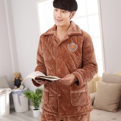 Special offer every day [] men and women pajamas winter mink cashmere Home Furnishing suit three thick layer of warm cotton pajamas XL [three layers thickened extra thick] Brown crystal thick velvet embroidery []
