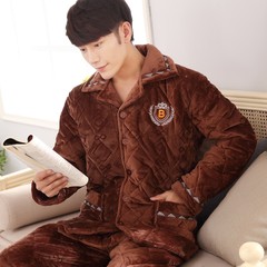 Special offer every day [] men and women pajamas winter mink cashmere Home Furnishing suit three thick layer of warm cotton pajamas XL [three layers thickened extra thick] Brown embroidered [crystal velvet extra thick]