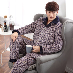 Special offer every day [] men and women pajamas winter mink cashmere Home Furnishing suit three thick layer of warm cotton pajamas XL [three layers thickened extra thick] Navy Blue