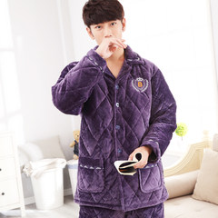 Special offer every day [] men and women pajamas winter mink cashmere Home Furnishing suit three thick layer of warm cotton pajamas XL [three layers thickened extra thick] Purple embroidery [crystal velvet extra thick]