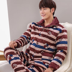 Special offer every day [] men and women pajamas winter mink cashmere Home Furnishing suit three thick layer of warm cotton pajamas XL [three layers thickened extra thick] Red stripe [thick] Velvet crystal
