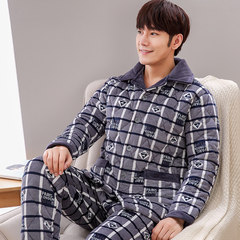 Special offer every day [] men and women pajamas winter mink cashmere Home Furnishing suit three thick layer of warm cotton pajamas XL [three layers thickened extra thick] Blue Plaid [crystal velvet extra thick]