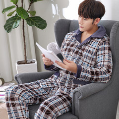 Special offer every day [] men and women pajamas winter mink cashmere Home Furnishing suit three thick layer of warm cotton pajamas XL [three layers thickened extra thick] Lake blue