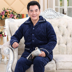 In winter, men are older and thicker, coral velvet elderly, cotton pajamas, Dad three layer thickening flannel home clothes If there are quality problems, washed and crossed can be returned 889# blue