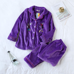 Cartoon lovers pajamas Coral Fleece Winter with thick cashmere men and women casual cute Korean cardigan Home Furnishing suit Mens Size Purple purple