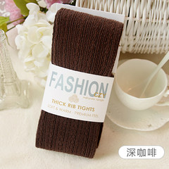 Japanese spring and autumn section thickening knitting vertical stripe pantyhose, women autumn winter bottoming socks, stepping feet stockings thick lady F Dark coffee