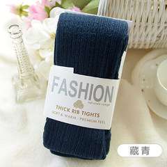 Japanese spring and autumn section thickening knitting vertical stripe pantyhose, women autumn winter bottoming socks, stepping feet stockings thick lady F Navy