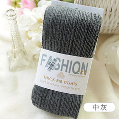 Japanese spring and autumn section thickening knitting vertical stripe pantyhose, women autumn winter bottoming socks, stepping feet stockings thick lady F In grey