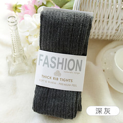 Japanese spring and autumn section thickening knitting vertical stripe pantyhose, women autumn winter bottoming socks, stepping feet stockings thick lady F Dark grey
