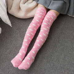 Winter coral fleece socks socks thick socks socks socks floor tall lady sleep confinement warm socks Size 35-44 A pink white dot thickened knee extension