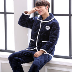 Cotton coral velvet pajamas male winter three layer thickening and cashmere young suit Korean warm flannel home wear XXXL [no pilling] Shield chicken 1+1