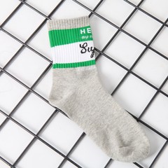 South Korean ulzzang Japanese Harajuku black and white striped cotton socks letters in tube couples men and women fashion stockings Size 35-44 Grey green