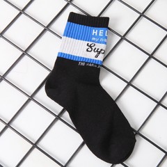 South Korean ulzzang Japanese Harajuku black and white striped cotton socks letters in tube couples men and women fashion stockings Size 35-44 Black and blue
