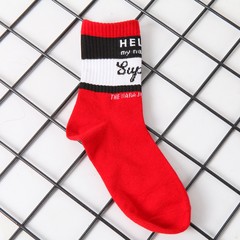 South Korean ulzzang Japanese Harajuku black and white striped cotton socks letters in tube couples men and women fashion stockings Size 35-44 Red and black