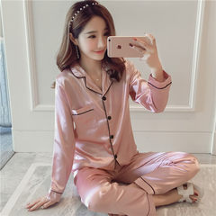 Spring and autumn long sleeved silk pajamas female fat XL 200 pounds of fat mm silk summer suit Home Furnishing loose 5XL recommends 180-210 Jin Pink