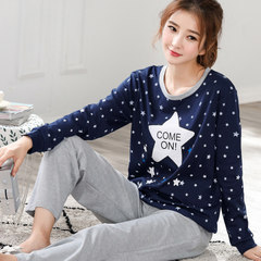 New spring and autumn season pajamas, women's pure cotton long sleeve Korean Edition cartoon suit winter clothing, fashion female XL M (100% pure cotton / cotton) Wathet