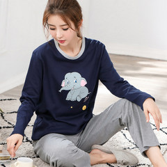 New spring and autumn season pajamas, women's pure cotton long sleeve Korean Edition cartoon suit winter clothing, fashion female XL M (100% pure cotton / cotton) blue