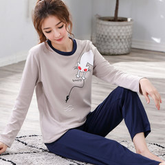 New spring and autumn season pajamas, women's pure cotton long sleeve Korean Edition cartoon suit winter clothing, fashion female XL M (100% pure cotton / cotton) Deep khaki color