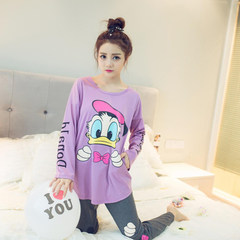 Autumn pajamas, women's long sleeves, thin winter, Korean version of XL, ladies' fresh home wear two sets of women L (90-110 Jin) violet