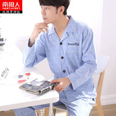 Nanjiren pajamas long sleeved cotton pajamas XL in spring and autumn winter clothing Home Furnishing middle-aged male male autumn suit Male L code (100-128 Jin) Blue Plaid long sleeve version