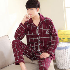 The fall male junior high school students summer youth pajamas long sleeved cotton loose cotton Korean high school students during the spring and autumn winter section XL (120-140 Jin) YSX1739
