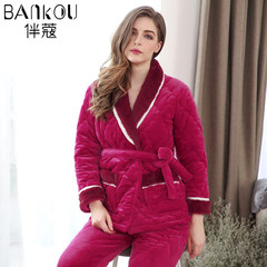 Winter coral fleece flannel pajamas female male suit gown lovely couple thick winter cotton padded clothes with cashmere Home Furnishing S gules