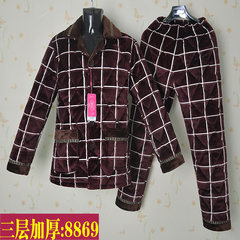 Men's winter cotton pajamas in elderly thickened warm clothes three layers of flannel suit with fertilizer Home Furnishing L=170 code [three layer thickening] Eight thousand eight hundred and sixty-nine