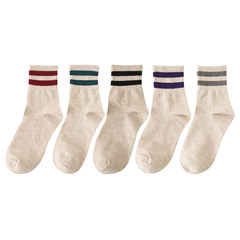 Japanese children socks socks, sports socks Korean wind two bar high waisted retro all-match students winter cotton Size 35-44 Color mixing