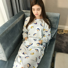 The spring and autumn autumn Korean cartoon Nightgown female long sleeved loose long dress Princess Pajama female Home Furnishing autumn clothes 160 (M) Dark grey