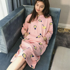 The spring and autumn autumn Korean cartoon Nightgown female long sleeved loose long dress Princess Pajama female Home Furnishing autumn clothes 160 (M) Beige