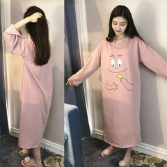 The spring and autumn autumn Korean cartoon Nightgown female long sleeved loose long dress Princess Pajama female Home Furnishing autumn clothes 160 (M) ZZB long sleeve powder grab skirt