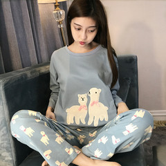 The spring and autumn autumn Korean cartoon Nightgown female long sleeved loose long dress Princess Pajama female Home Furnishing autumn clothes 160 (M) Horse suit