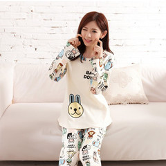 In the spring and Autumn period, the Korean version of pajamas women's long sleeve cartoon set is sweet and lovely, and can be worn outside M Code: 80-90 Jin Milky white