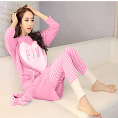 In the spring and Autumn period, the Korean version of pajamas women's long sleeve cartoon set is sweet and lovely, and can be worn outside M Code: 80-90 Jin Pink