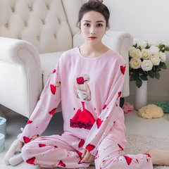 In the spring and Autumn period, the Korean version of pajamas women's long sleeve cartoon set is sweet and lovely, and can be worn outside M Code: 80-90 Jin gules
