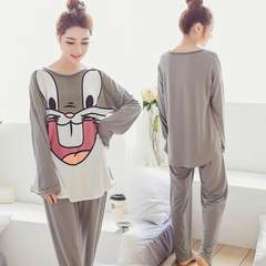 In the spring and Autumn period, the Korean version of pajamas women's long sleeve cartoon set is sweet and lovely, and can be worn outside M Code: 80-90 Jin silvery