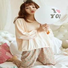 In the spring and Autumn period, the Korean version of pajamas women's long sleeve cartoon set is sweet and lovely, and can be worn outside M Code: 80-90 Jin Khaki