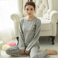 In the spring and Autumn period, the Korean version of pajamas women's long sleeve cartoon set is sweet and lovely, and can be worn outside M Code: 80-90 Jin gray