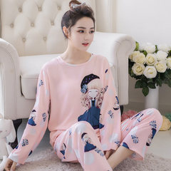 In the spring and Autumn period, the Korean version of pajamas women's long sleeve cartoon set is sweet and lovely, and can be worn outside M Code: 80-90 Jin Apricot