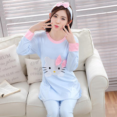 In the spring and Autumn period, the Korean version of pajamas women's long sleeve cartoon set is sweet and lovely, and can be worn outside M Code: 80-90 Jin Sky blue