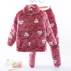 In the three layer of the old lady winter Pajamas Size thickened coral fleece brushed cotton padded jacket suit suit Home Furnishing clearance method XXL code [128-150 Jin] love