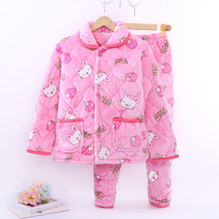 In the three layer of the old lady winter Pajamas Size thickened coral fleece brushed cotton padded jacket suit suit Home Furnishing clearance method XXL code [128-150 Jin] Strawberry rabbit