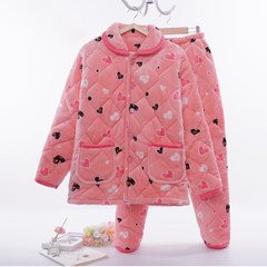 In the three layer of the old lady winter Pajamas Size thickened coral fleece brushed cotton padded jacket suit suit Home Furnishing clearance method XXL code [128-150 Jin] Colorful love