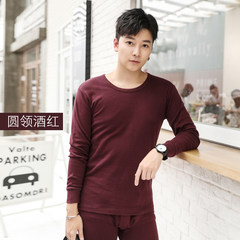 Red cotton long johns men's shirt pants thin cotton T-shirt young spring thermal underwear sets 180/XXL pure cotton fabric Red wine 7265