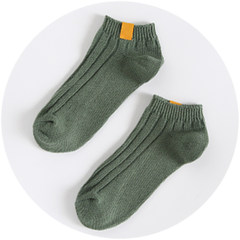 Socks socks children shallow mouth lovely spring cotton socks Korea movement solid thin deodorant socks Size 35-44 Army Green 6