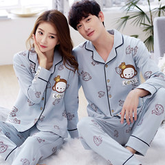 Spring and autumn Korean couple long sleeved cardigan thin cotton pajamas, male cotton can wear Home Furnishing suit Female paragraph: M code A6944