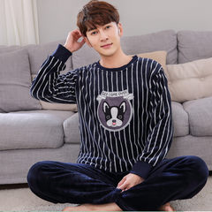 Autumn and winter thickening coral velvet pajamas, men and women add fertilizer, flannel pajamas home suit Standard L90-110 Jin Blue Diamond