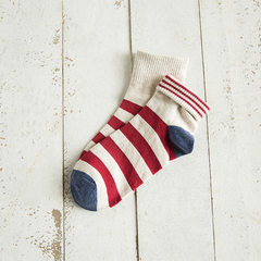 Pure cotton socks socks female in autumn and winter female Japanese cute Korean striped socks cotton flanging all-match tide Size 35-44 Red stripe five pairs